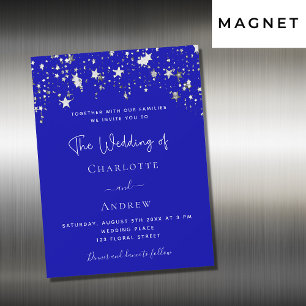 Königsblaue silberne Sterne Schrift Luxus-Hochzeit Magneteinladung