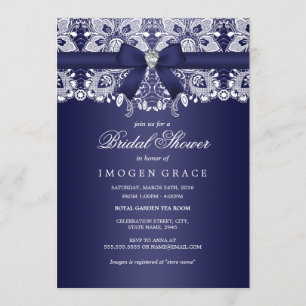 Königsblaue Spitze & Diamant-Bogen Brautparty Einladung