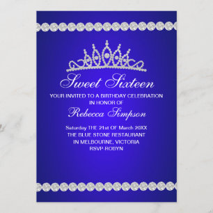 Königsblaue Tiara Sweet Sixteen Geburtstagseinladu Einladung
