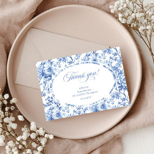 Königsblaue Toile-Floral-Hochzeit Frischvermählte  Dankeskarte