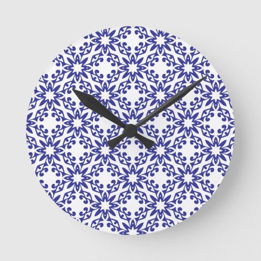 Königsblaue Trellis Runde Wanduhr (Vorderseite)