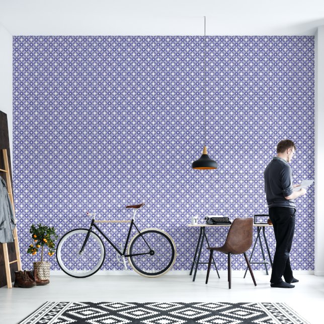 Königsblaue Trellis Tapete (Wohnbereich)