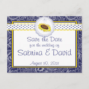 Königsblaue und gelbe Sonnenblumen Save the Date Ankündigungspostkarte