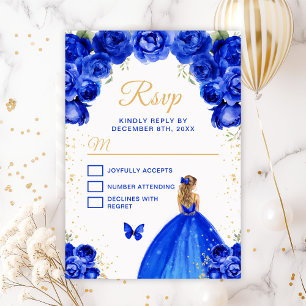 Königsblaue und goldene blonde Prinzessin RSVP Karte