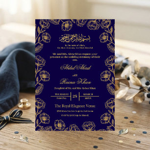 Königsblaue und goldene florale islamische muslimi einladung