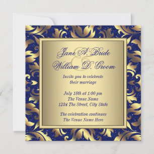 Königsblaue und goldene Hochzeit Einladung