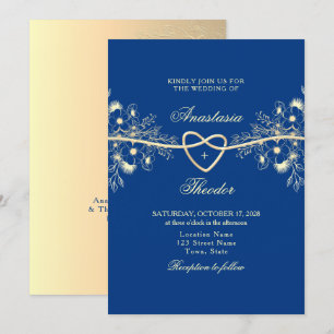 Königsblaue und goldene Hochzeit Einladung
