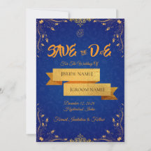 Königsblaue und goldene Karte zur Vorankündigung d