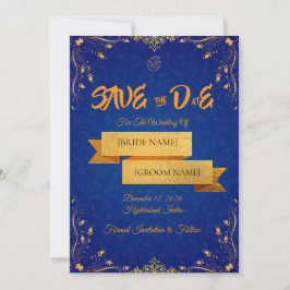 Königsblaue und goldene Karte zur Vorankündigung d
