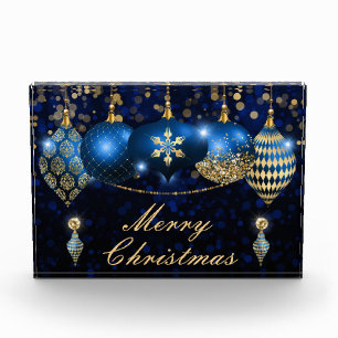 Königsblaue und goldene Weihnachtsbaumkugeln Fotoblock