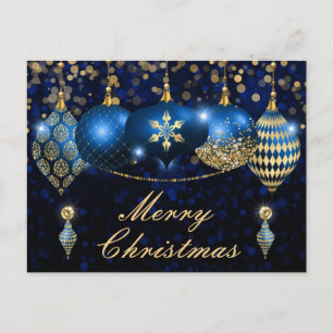 Königsblaue und goldene Weihnachtskugeln Feiertagspostkarte
