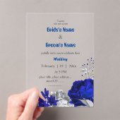 Königsblaue und silberne Blume botanische Hochzeit Acryleinladungen (Insitu (Handheld))