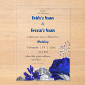 Königsblaue und silberne Blume botanische Hochzeit Acryleinladungen (Vorderseite)