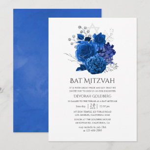 Königsblaue und silberne florale Bat Mizwa Einladung