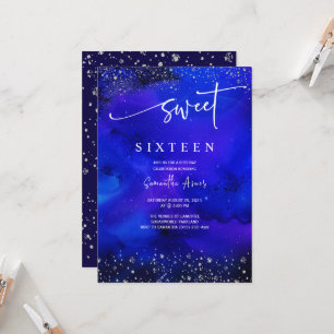 Königsblaue und silberne Sweet 16 Dekorationen Einladung