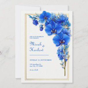 Königsblaue vergoldete Orchideen-Hochzeit Einladung