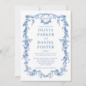 Königsblaue viktorianische Hochzeit mit QR-Code in Einladung (Vorderseite)
