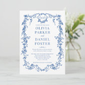 Königsblaue viktorianische Hochzeit mit QR-Code in Einladung (Stehend Vorderseite)