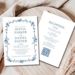Königsblaue viktorianische QR-Code-Hochzeit Alles  Einladung