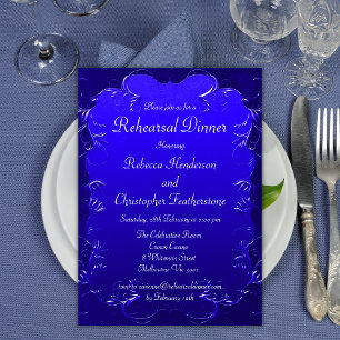 Königsblaue Vintage-Eleganz Hochzeitsprobe Einladung