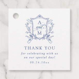 Königsblaue Vintage-Wappen-Hochzeit Danke Geschenkanhänger