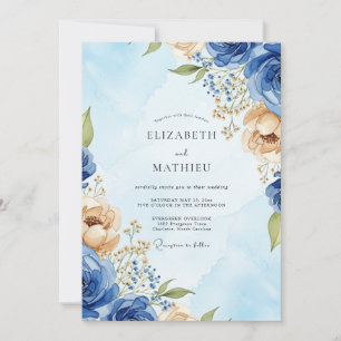 Königsblaue Wasserfarben-Hochzeit Einladung