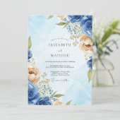 Königsblaue Wasserfarben-Hochzeit Einladung (Stehend Vorderseite)