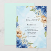 Königsblaue Wasserfarben-Hochzeit Einladung (Vorne/Hinten)