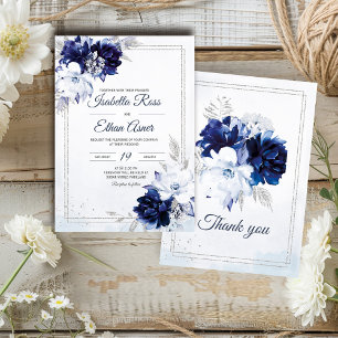 Königsblaue Weiße Und Silberne Hochzeit Einladung