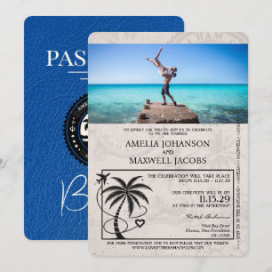 Königsblauer Bahamas Reisepass Hochzeit Einladung