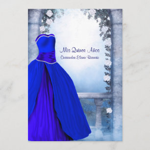Königsblauer Ballkleid Quinceanera mit Rose Einladung