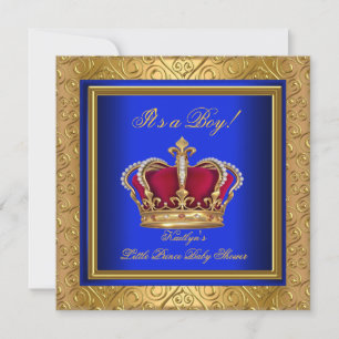 Königsblauer Damast Gold Baby Shower Junge Regent Einladung