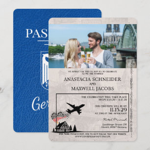 Königsblauer Deutschland Reisepass Hochzeit Einladung