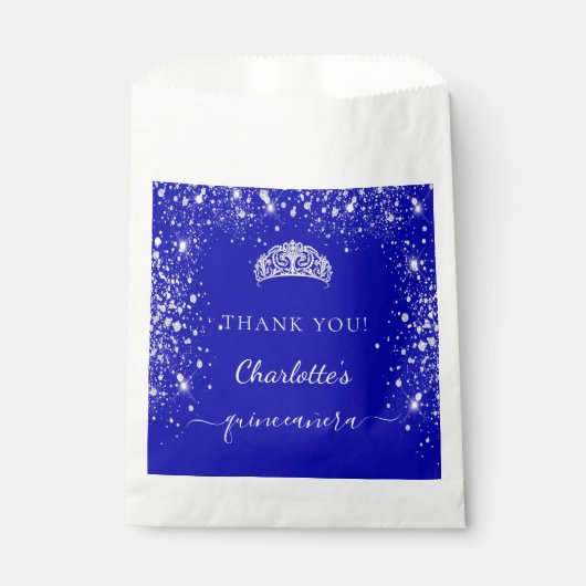 Königsblauer Glitzer Staub Tiara Geschenktütchen (Vorderseite)