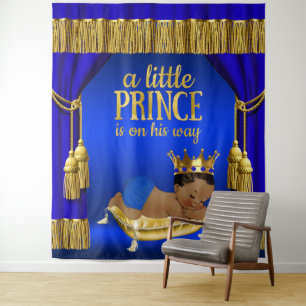 Königsblauer Goldener Ethnischer Prinz Baby Shower Wandteppich