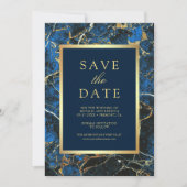 Königsblauer Marmor Gold Foto Hochzeit Save The Date (Vorderseite)