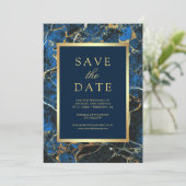 Königsblauer Marmor Gold Foto Hochzeit Save The Date (Stehend Vorderseite)
