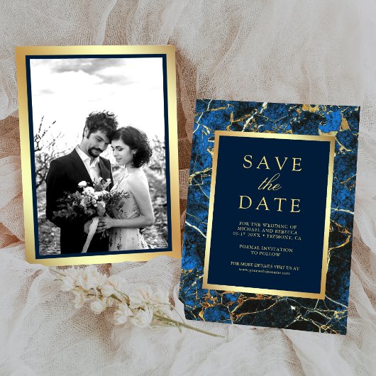 Königsblauer Marmor Gold Foto Hochzeit Save The Date