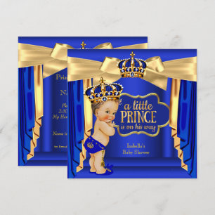 Königsblauer Prinz Baby Shower Goldene Krone Brüne Einladung