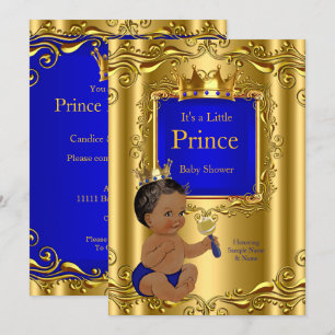 Königsblauer Prinz Baby Shower Goldene Krone Ethni Einladung