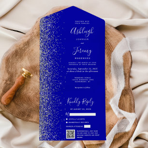 Königsblauer Silber-Glitter-QR-Code zur Hochzeit All In One Einladung