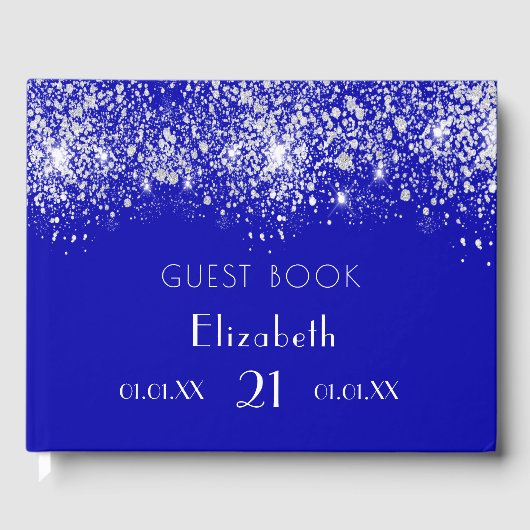 Königsblauer silberner Glitzer Gästebuch (Vorderseite)