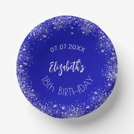 Königsblauer silberner Glitzer Pappteller (Vorderseite)