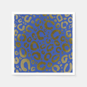 Königsblauer und goldener Glam Leopardenprint Part Serviette