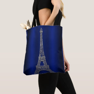 Königsblauer und silberner Eiffelturm Paris Modern Tasche