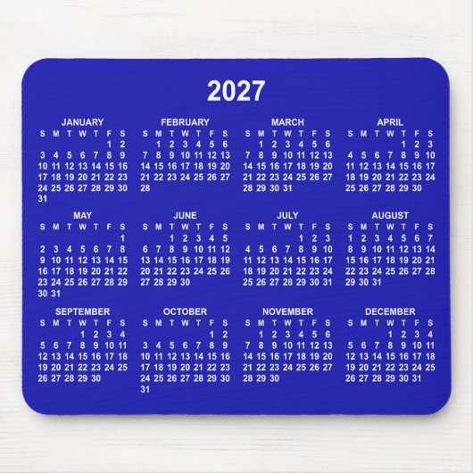 Königsblauer und weißer Kalender 2027 Mousepad (Vorne)