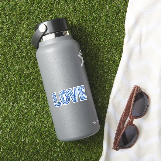 Königsblaues Blumen-"LIEBE"-Sticker Aufkleber (HydroFlask Insitu)