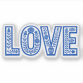 Königsblaues Blumen-"LIEBE"-Sticker Aufkleber (Vorderseite)