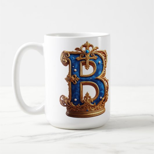 Königsblaues Buchstaben-B-Monogramm Kaffeetasse (Links)