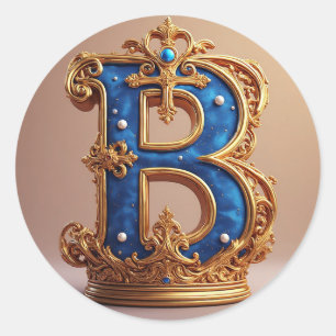 Königsblaues Buchstaben-B-Monogramm Runder Aufkleber